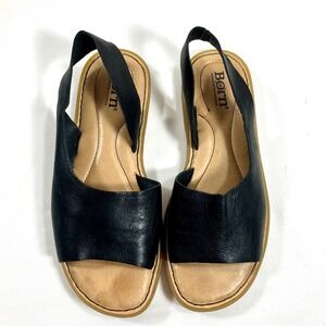 Born Handcrafted Footwear Black Leather Slingback Sandals Comfort Casual